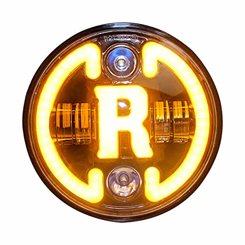 Image of Miwings 7 inch Round LED R Stylish Hi /Low Beam 75W H4 Headlight Compatible with Royal Enfield, Jeep, Thar, Motorcycle, Cars, Harley Davidson (Color Amber & White)