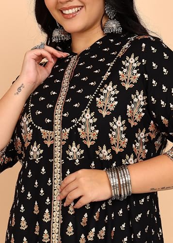 Image of Yash Gallery Women's Rayon Relaxed Fit Anarkali Floral Printed Kurta