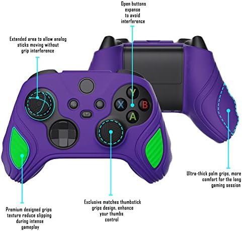 PlayVital Scorpion Edition Anti-Slip Silicone Case Cover for Xbox Series X/S Controller, Soft Rubber Case for Xbox Core Wireless Controller with Thumb Grip Caps - Neon Genesis Purple & Green — view 6