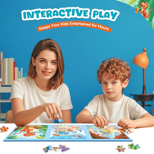 Image of Homicozy Magnetic Puzzles for Toddler Kids 3-8, Dinosaur Travel Toys | 36-Pieces Magnetic Puzzle for Kids Ages 3-5 4-6, Car Airplane Road Trip Activities, Quiet Screen-Free Game, Birthday Gifts