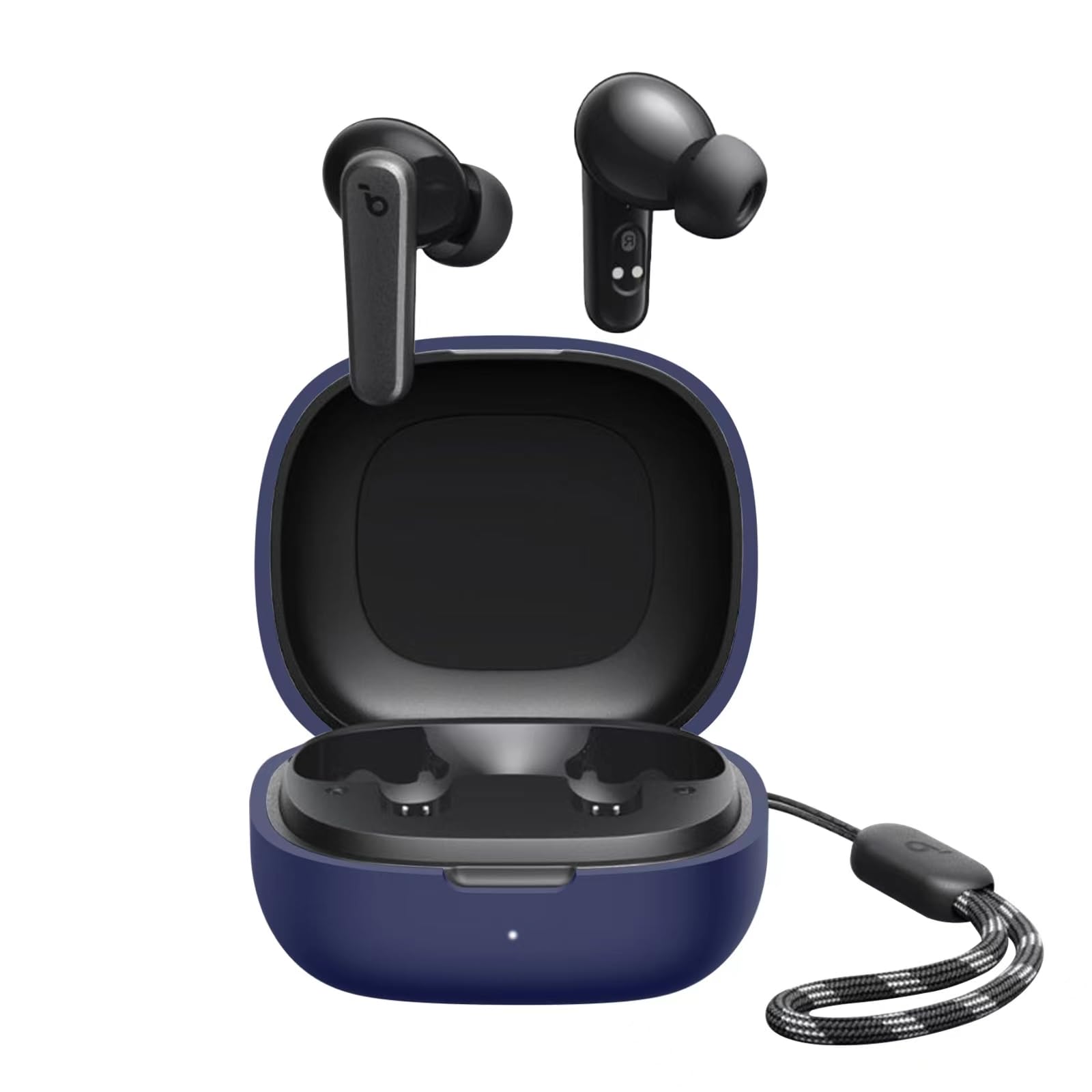 Linjie Earphone Cilicone Case For Anker Soundcore p20i Ultra-ThinSoft Protective Cover, Slim-Fit,Anti-Fall,Not Easy To Dirty HeadphoneCase With Lanyard (Dark Blue)