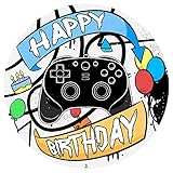 J&M DECO Essbare Tortenaufleger - Tortenaufleger Geburtstag - Tortendeko Gamer Motiv - Geburtstagskuchen Deko aus Fondant - Rund 20 cm - Esspapier Tortendeko - Cake Decoration