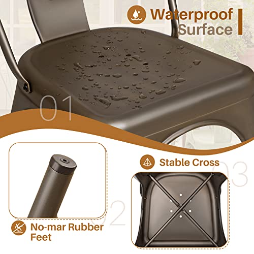 Furmax Metal Dining Chairs Set Of 4 Indoor Outdoor Chair Patio Chicken Chair 18 Inch Seat Height Trattoria Chic Dining Bistro Cafe Side Stackable Metal Chairs, Gun #TOP4