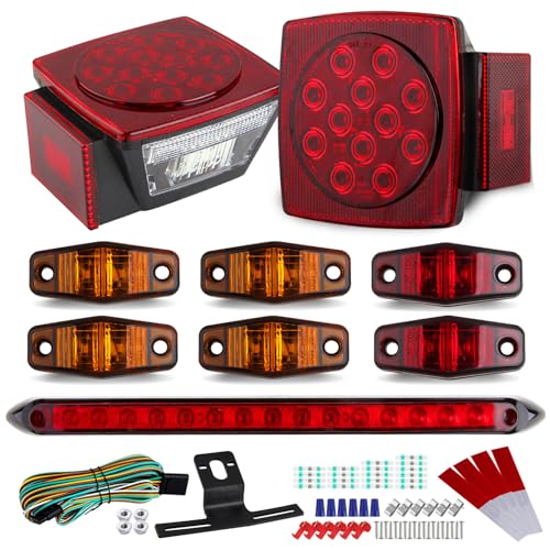 Traberm LED Trailer Tail Light Kit, 2Pcs Square LED Stop Turn Tail Brake Lights, 2.5