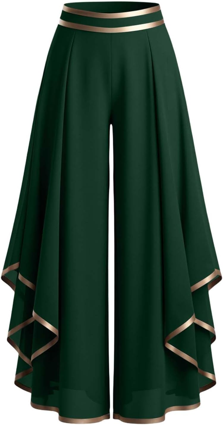 Lmdudan Women's Chiffon Palazzo Pants Elastic Waist Wide Leg Loose Fit Trousers Dressy Summer Beach Vacation Skirt Pants