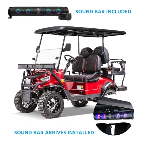 Kandi Kruiser 4P Electric Golf Cart Special Edition AGM 48V, 5,000 Watt Motor, Electric Power Steering, RWD, and Soundbar 40 Mile Range 40 MPH Top Speed - Red