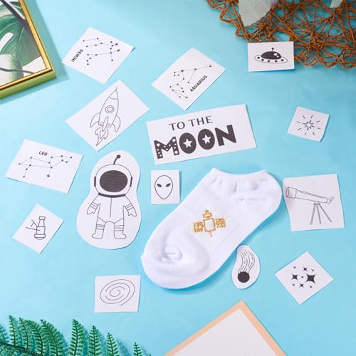 Image of Spritewelry 69 Pcs Astronaut Water Soluble Embroidery Stabilizers, Rocket Stick and Stitch Transfer Embroidery Paper Wash Away Adhesive Stabilizers for Hand Sewing Lover Adult