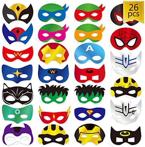 Superhero Masks Party Favors for Kids 26pcs Cardboard Superhero Party Masks Birthday Party Masks with 26 Different Types for Boys Girls Blue