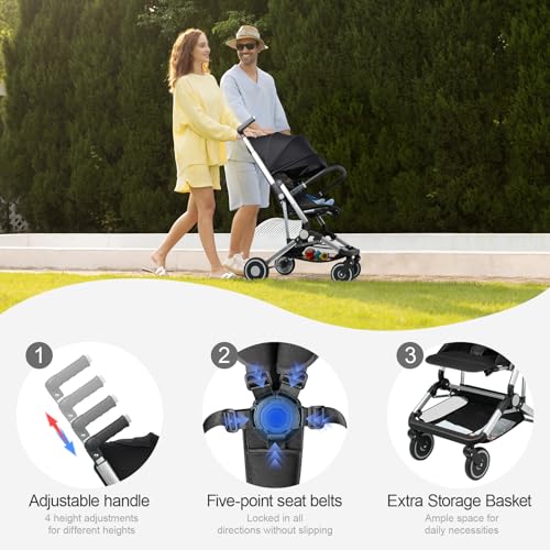 Travel Stroller for Airplane Ultra Compact Umbrella Stroller One-Handed Folding Design Overhead Friendly Lightweight Aluminum Alloy Frame - Image 3