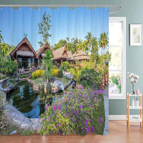 Rideau de douche textile polyester imperméable à imprimé cascade naturelle 75x185 cm