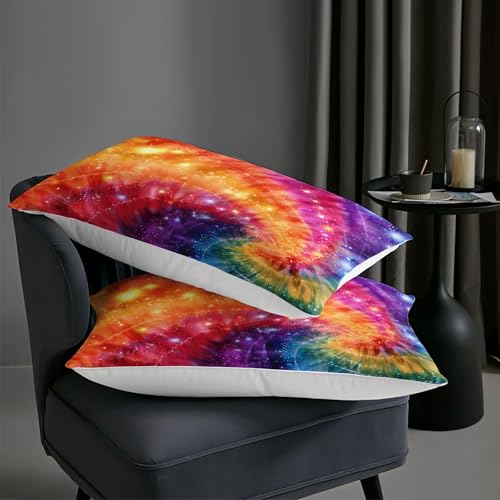 Image of AILONEN Tie Dye Comforter Set Full Size,Colorful Rainbow Spiral Bedding Set 3Pcs for Girls Women Room,Bohemian Galaxy Stars Quilt with 2 Pillowcases