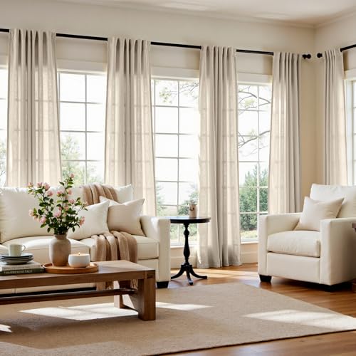Image of jinchan Linen Curtains Light Filtering Back Tab 50x84 Inch 2 Panels