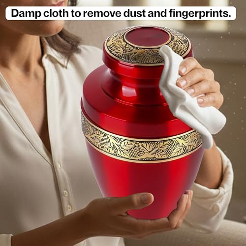 Image of ALPHA Living HOME Urns for Human Ashes Adult Female and Male 200+ Cubic Inches, Decorative Burial Urn, Funeral Cremation Urns for Women and Men, Handcrafted Urn for Ashes Adult, 11 inch Gold Red