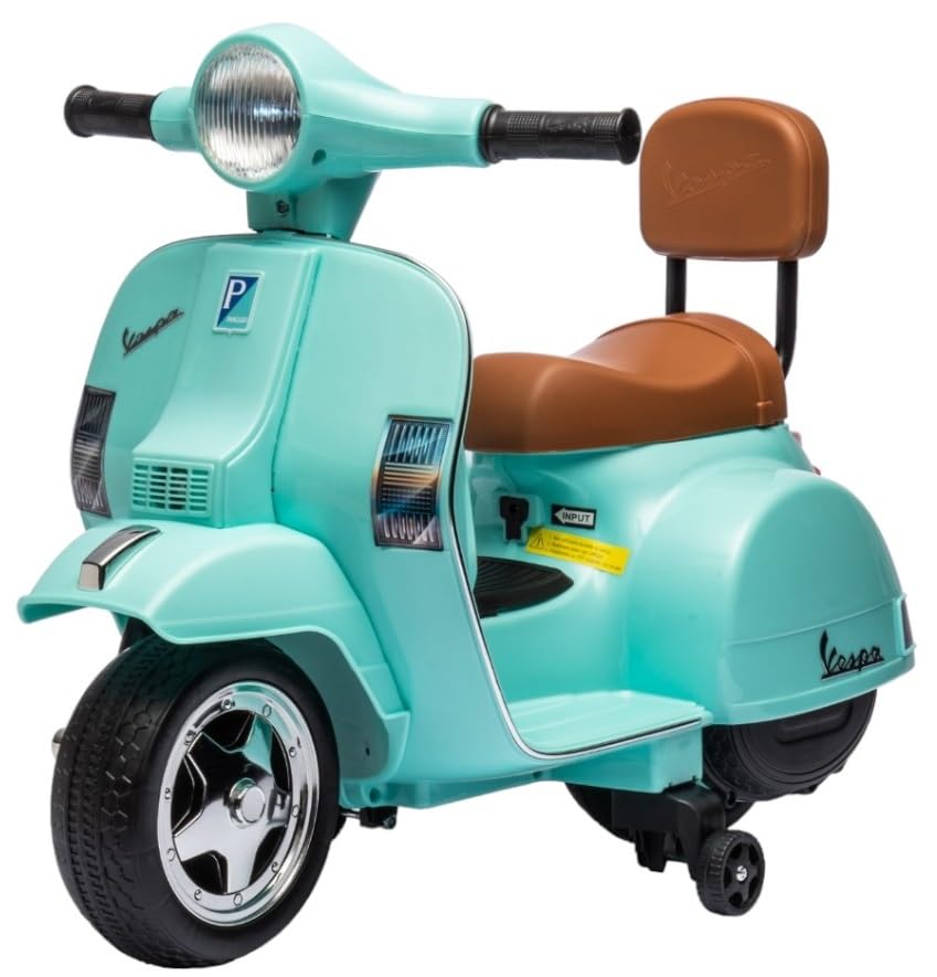 Vespa Elettrica per Bambini - Sicura e Divertente, Motocicletta Giocattolo con Acceleratore a Pedale, Luci e Suoni, Batteria Ricaricabile 6V e Caricabatteria Incluso, Funzione Avanti/Indietro (Verde)
