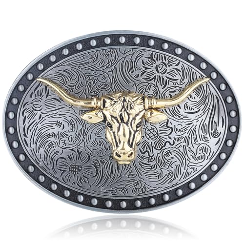Image of Turquoise Belt Buckle for Men Western Texas Longhorn Bull Rodeo Belt Buckle American Cowboy Chic Gift
