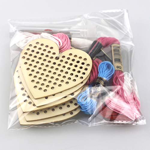 Image of EXCEART 5pcs Heart-Shaped Wooden Cross Stitch Keychain Kit DIY Craft Decoration Handmade Bookmark Set Embroidery Accessories for Beginners Random Colors