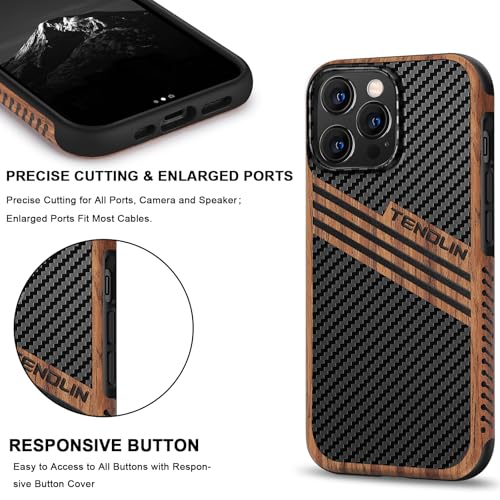 Coque iPhone 13 Pro Max protection bois carbone et étui cuir TENDLIN
