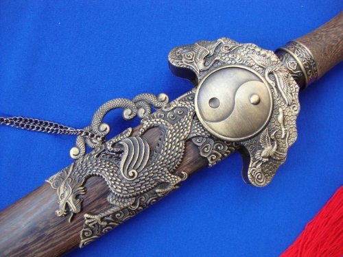 LOONGSWORD Chinese Sword/Four Images Tai Chi jian/Forged Damascus Steel Blade/Rosewood Scabbard