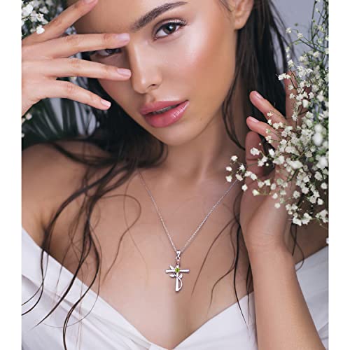 Cross Necklace for Women, 925 Sterling Silver Birthstone Necklace for Women with Rose Flower Birthstone Womens Jewelry Birthday Gifts for Wife Women2