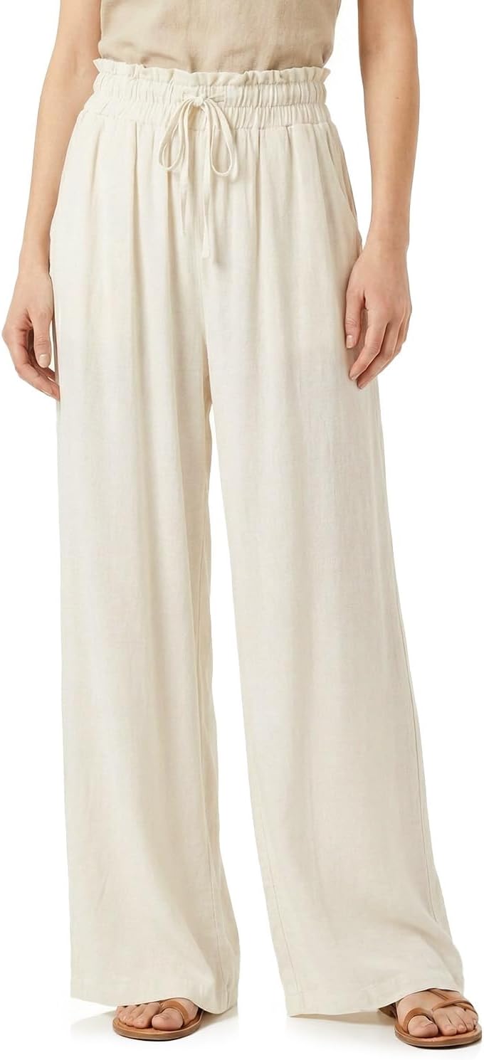 Zylioo Linen Pants for Tall Women 6Ft Height, Smocked Waist Straight Leg Relaxed Vacation Trousers