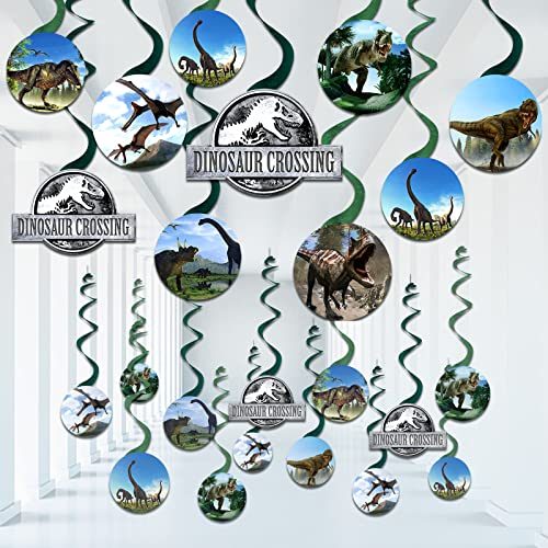 FRIDAY NIGHT Dinosaur Hanging Swirl Set,24 Pcs Jurassic World Assorted Foil Party Swirl Decorations for Dinosaur Birthday Party Supplies