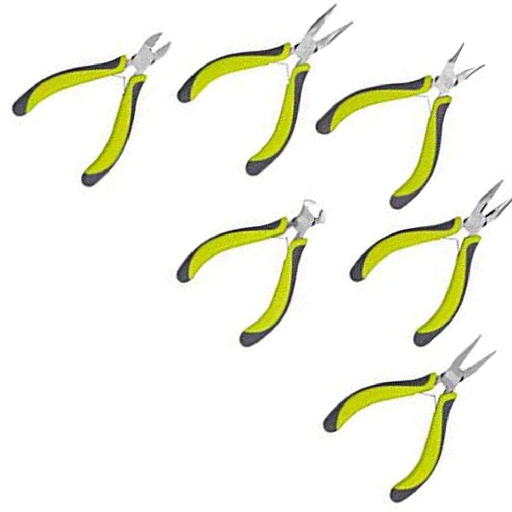 Diy Crafts CT-DIY-HI-37703 6 Flat Round Nose Pliers Wire Side Cutters Beading Jewellery Making, # 3, Pack of 6 (Multicolor)