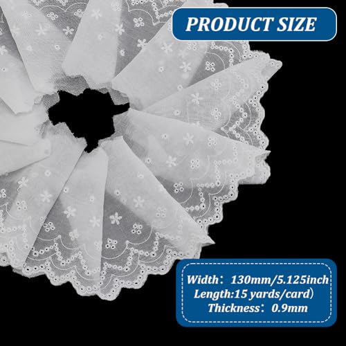 MAYJOYDIY 13.7m White Cotton Eyelet Lace Ribbon 13cm Wide Wavy Edge Floral Embroidery Eyelet Sewing Trim Ruffle Lace Trim for Dress Pillow Dolls Pets Clothes Bag Sewing - Image 2