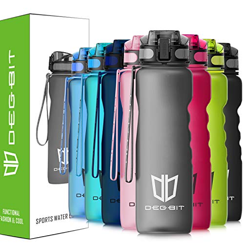 DB DEGBIT Leak Proof Motivational Water Bottle, BPA Free Tritan Plastic Sports Water Bottles Time Marker & Filter & Lock Lid, Reusable Gym Bottle Ideal Running, Cycling, Travel (Black, 1000ML)