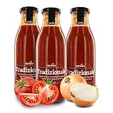 Ingredientes: tomates pelados 95%, cebolla 2%, aceite de oliva virgen extra 1%, sal