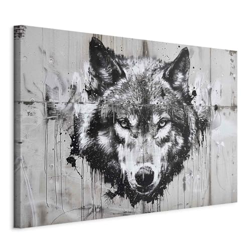 Tableau loup noir et blanc style street art déco salon murando 60x40