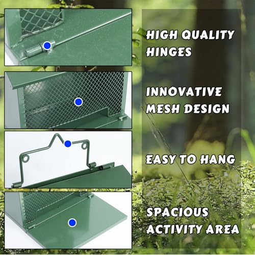 Gavinjitao Metal Squirrel Feeder, Squirrel Feeders for Outside Hanging Nesting Box Chipmunk Picnic Table House Outdoors for Corn, Nut, Peanuts Green 1 Pack - Thumbnail 5
