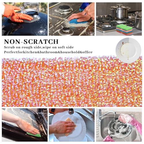 Image of Honeydak 36 Pcs Kitchen Scrubbing Sponges in 6 Colors Multipurpose Non-Scratch Scrubbing Cleaner Sponges Scouring Tool for Fast Cleaning Dishes, Pots, Pans, Sink