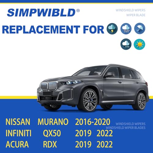 SIMPWIBLD 3 wipers Replacement for 2014-2020 Mitsubishi Outlander/2016-2022 Nissan Murano/2011-2017 Quest Windshield Wiper Blades Original Equipment Replacement 26"+18"+12" (Set of 3) U/J HOOK by SIMPWIBLD - Used condition - Image 2