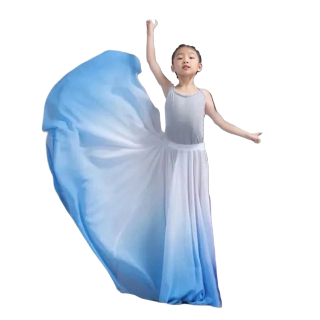 Gonna swing in chiffon per bambini, per danza Wanjiang Dance a 720 gradi, in chiffon, etnica classica, pratica di danza classica, adatta per spiaggia, gonna in tinta unita, pratica di danza del ventre