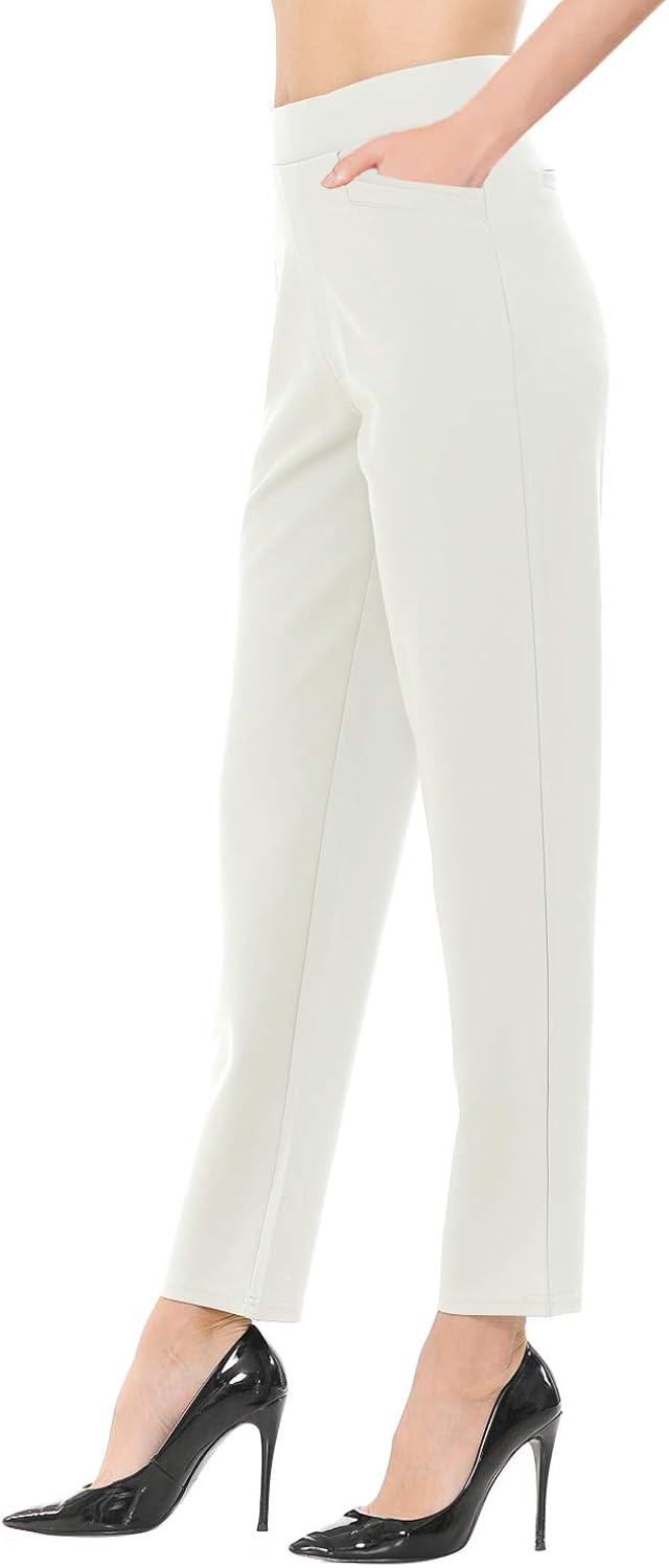 VIV Collection Women's Ease in Pull-On Straight Fit Trouser Work Pants Wrinkle-Free Full & Ankle | 3 Different Inseams