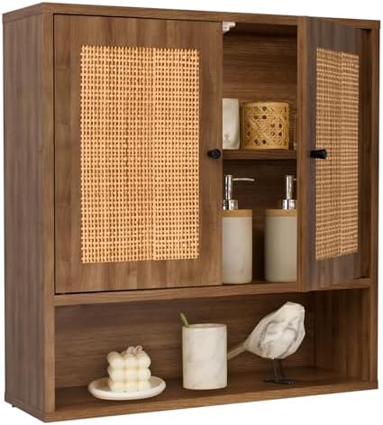 Wall Cabinet,Rattan Cabinet Boho Chic Bathroom Medicine Cabinet O...
