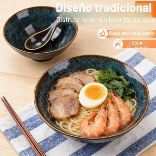 Miniatura 6 de 2 Juegos Tazón De Ramen Japonés,Juegode Cuencos De Ramen 1000ml,Ramen Bowl De Cerámica Con Palillos Y Cuchara, Tazones De Sopa De Fideos Para Ensalada Frutas, Verduras, Fideos, Cereales, Sopa