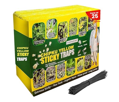 Image of Chipku A5 Yellow Sticky Trap for Insects Pack of 25 Sheets| for Garden & Agriculture to Control Whiteflies, Aphids, Thrips, Jassids| Fly Catcher Insect Catcher Glue Trap for 100% Results