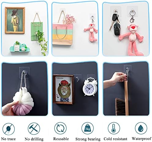 Ruucy 10PCS Adhesive Picture Hooks, Picture Hangers Without Nails, Transparent Picture Hanging Kit for Pictures, Frames, Wreath and Wall décor, No Nail