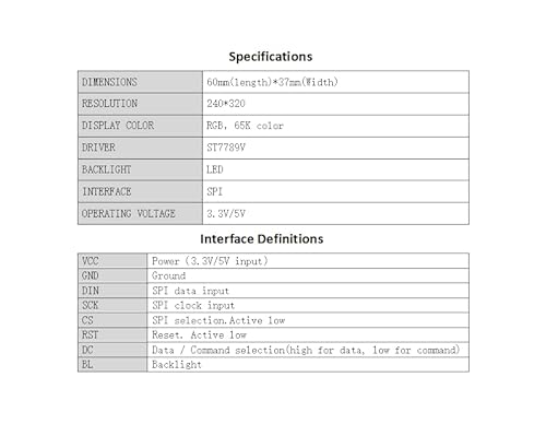 2 Inch SPI LCD Display Module 240x320 IPS Screen, ST7789V Driver, Fits Raspberry Pi, Arduino, STM32, ESP32, 3.3V/5V, RGB Color TFT Panel for DIY Electronics Projects