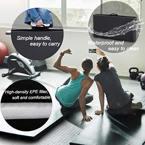 Exercise Mat 4\'x10\'x2\" Gymnastics Mat 4 Folding Gymnastics Tumbling Mats 2\" Thick PU Leather Yoga Mat Portable With Carrying Handles for home Workout outdoor Yoga Pilates