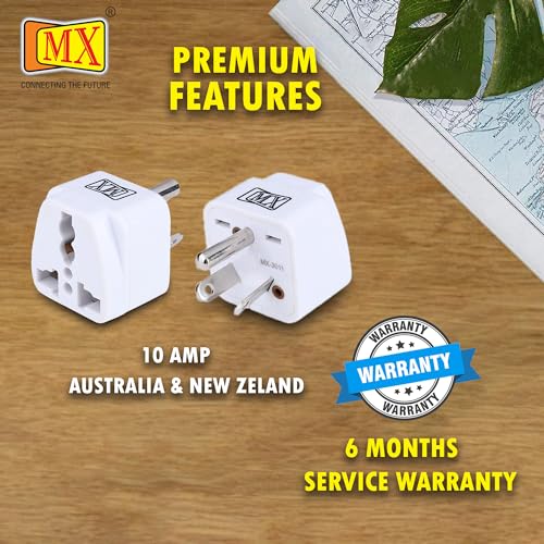 Image of MX Universal 3 PIN Travel Adapter (Type H) India to Australia New Zealand Israel & More Conversion Plug for Home and Official use - White Pack of 3