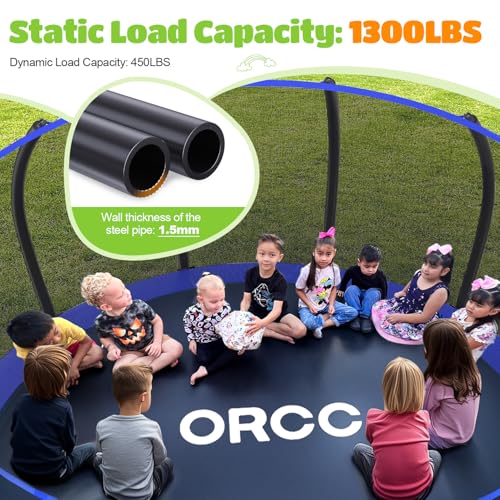 Image of ORCC 1300LBS Weight Capacity Trampoline 16 15 12FT with Basketball Hoop Water Sprinkler Spiral Ground Stakes Outdoor Yard Trampolines for Kids Adults