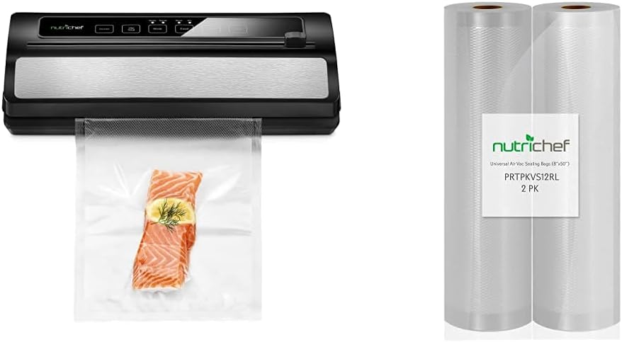 NutriChef PKVS Vacuum Sealer, Stainless Steel/Black & Premium (2) Vacuum Sealer (2-Pack)