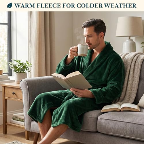 Image of PAVILIA Mens Soft Robe Bathrobe for Men, Lightweight Fleece Male Robe Long Bath Shower Spa