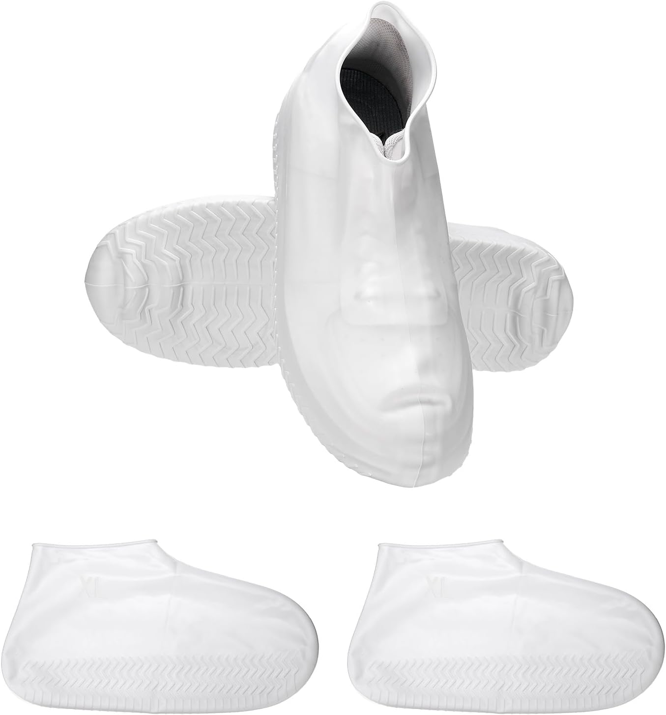 PATIKIL Waterproof Shoe Covers, (XL, White) (2 Pair), Silicone Non-Slip Rain Shoe Covers Water Resistant Overshoes for Outdoors, Suit for - Men/Women Cycling, Camping, Walking