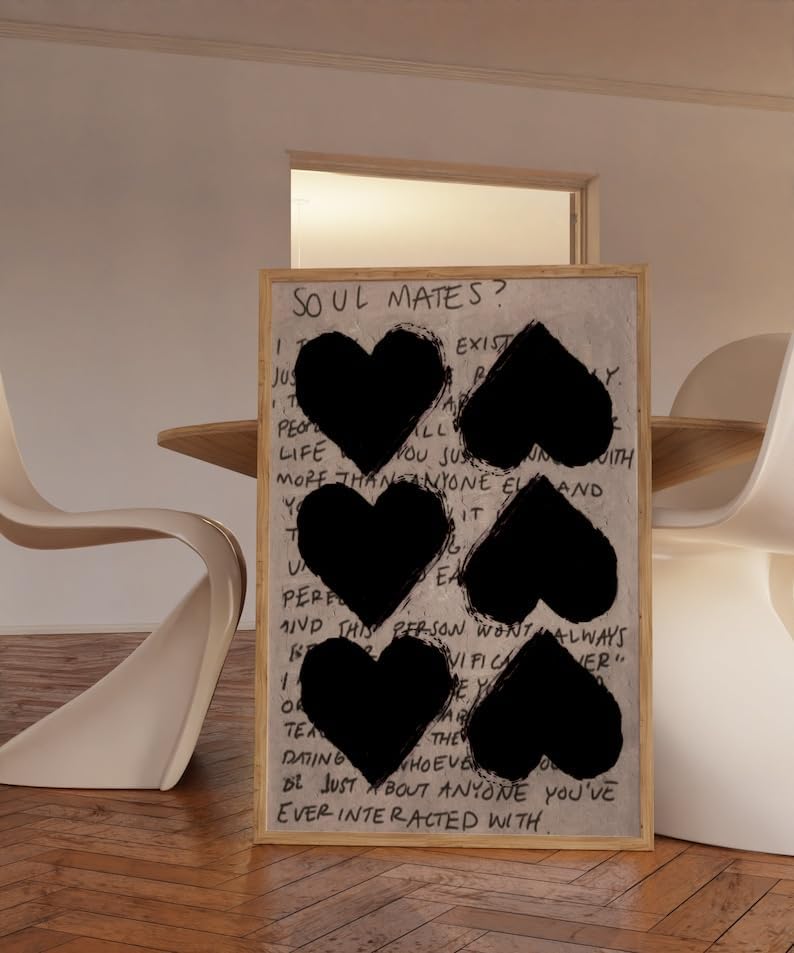 OZCONO Póster de amor negro atrevido, elegante estampado retro de los años 70, acento psicodélico moderno, decoración única de alma gemela (sin