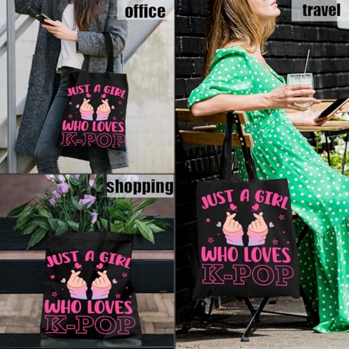 RNYJJ K-Pop Gifts Tote Bag for Kpop Music Lover Korean Drama Canvas Tote Bag Gift for K-Pop Lover (Black)