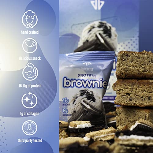 Prime Bites Protein Brownie From Ap Sports Regimen | 16-17G Protein | 5G Collagen | Delicious Guilt-Free Snack | 12 Bars Per Box (Cookies & Cream Blondie) #TOP3