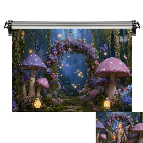 Kate 7x5ft/2.2x1.5m Mushroom Backdrop for Photography Fairy Tale Forest Birthday Portrait Photoshoot Background Photo Video Studio Props